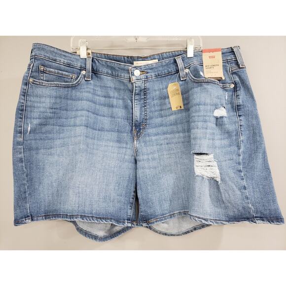 NEW Levis Blue Mid Length Mid Rise Classic Denim Shorts Size 24W Distressed - Picture 1 of 5